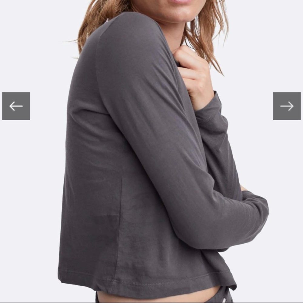 MATE the Label Organic Cotton Long Sleeve Crop Tee - Charcoal